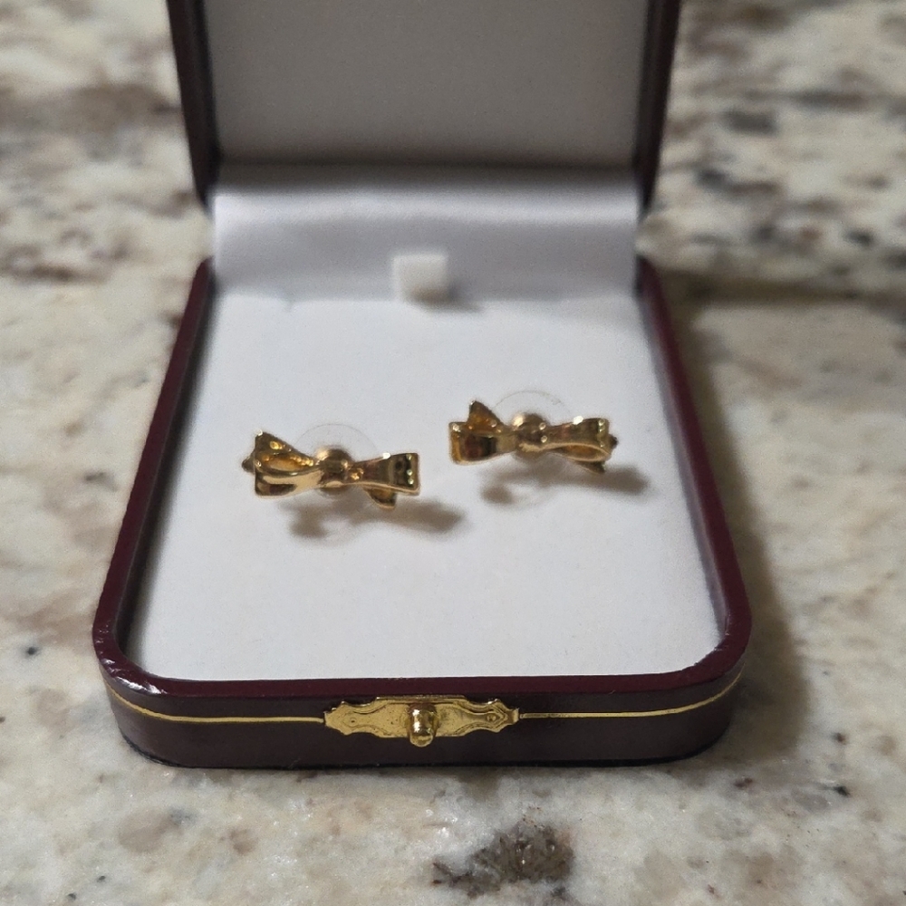 Gold Tone Bow Stud Earrings